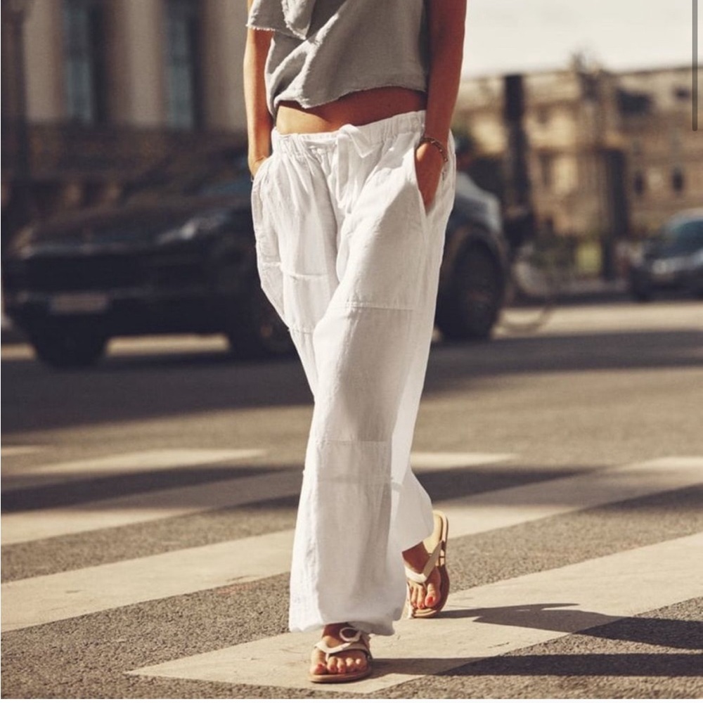 ZARA LINEN BLEND CARGO PANTS